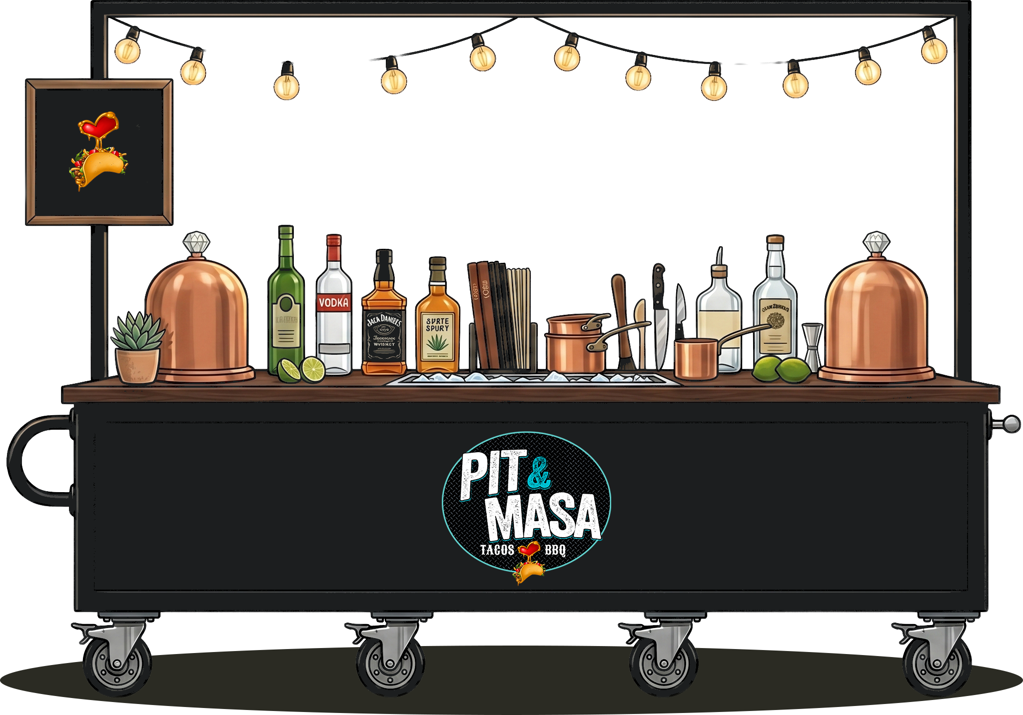 The Cocktail Cart — Pit & Masa mobile catering setup